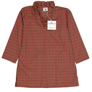 HALEY and the HOUND Red Plaid Tunic Ruffle Poplin Top Holiday Old Money S